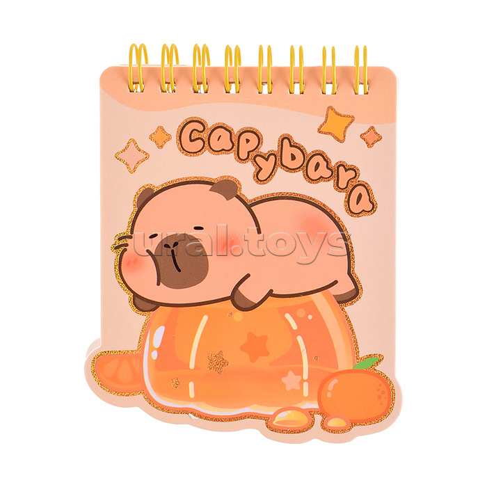 Блокнот на евроспирали "Капибара" 8.5х10 см, 60 листов, линованный внутренний блок, плотность бумаги 70 г/м2, 4 дизайна в ассортименте, ОПП-упаковка