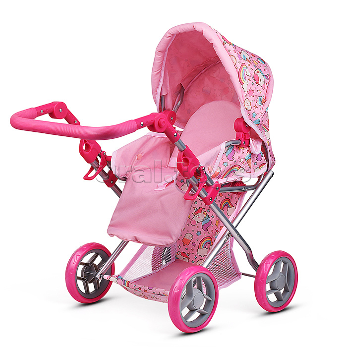 Коляска для кукол, металлическая, складная, с сумкой-переноской, корзиной и складным козырьком в пакете