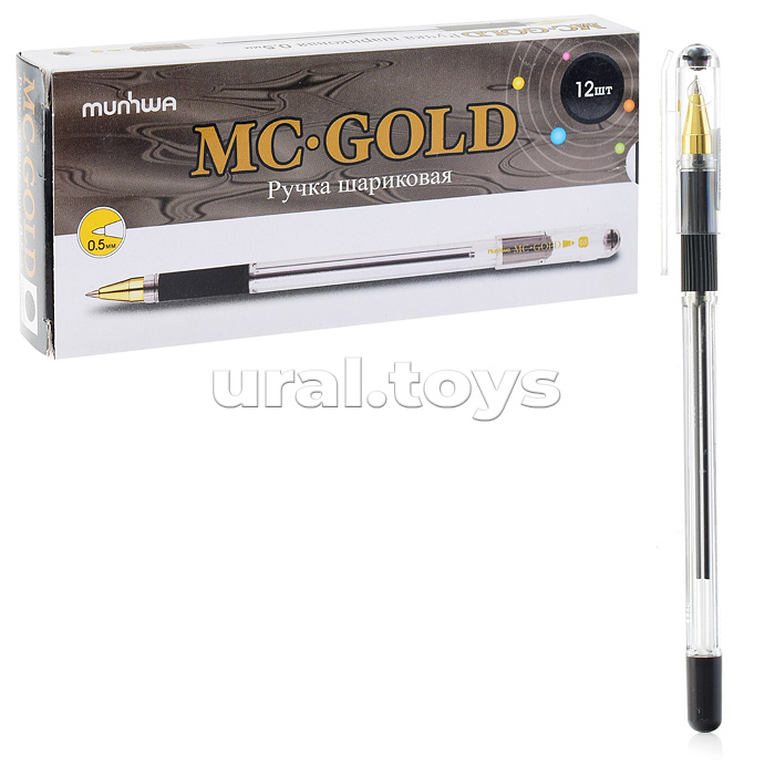 Ручка шариковая MunHwa "MC Gold" черная, 0,5мм, грип, штрих-код