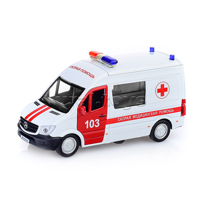 Машина "Mercedes-Benz sprinter Скорая" 14см, (открыв. двери) инерц. в коробке Машина "Mercedes-Benz sprinter Скорая" 14см, (открыв. двери) инерц. в коробке