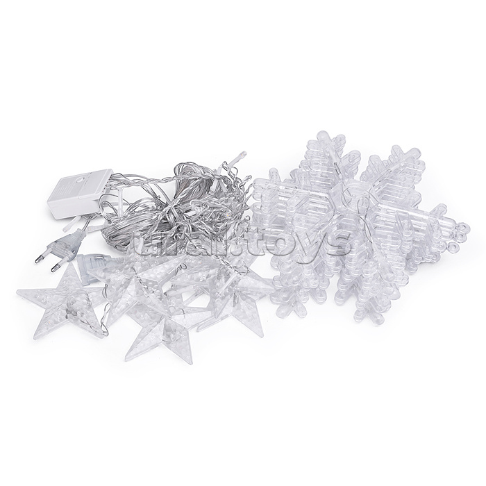 Электрогирлянда интерьерная "Звёздочки и снежинки" тёплый свет