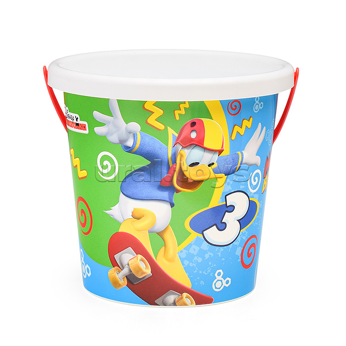 Набор Disney «Микки и Весёлые гонки» №12: ведро с наклейкой, ситечко "Солнышко", лопатка №5, грабельки №5, формочка (самолёт), кораблик "Юнга", лейка №10
