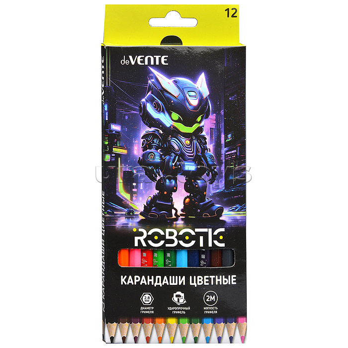 Карандаши цветные 12 цв. "Robotic" 2М, диаметр грифеля 2,8 мм, шестигранные, в картонной коробке Карандаши цветные 12 цв. "Robotic" 2М, диаметр грифеля 2,8 мм, шестигранные, в картонной коробке