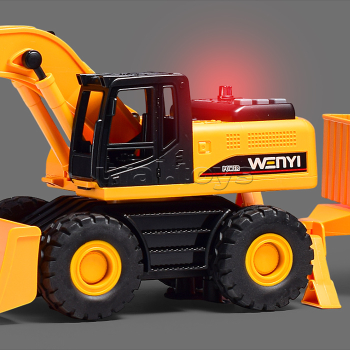 Экскаватор "Многофункциональный" с прицепом, 1:14 (свет, звук) в коробке