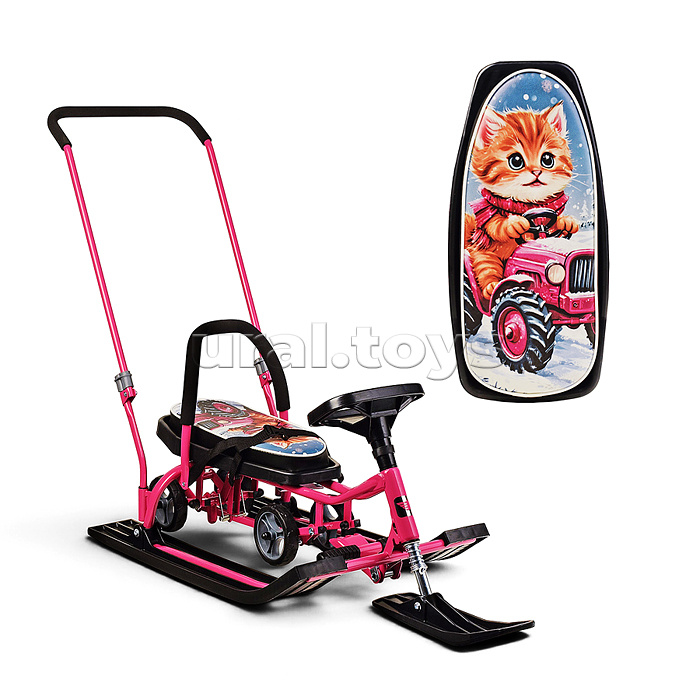Игрушка Снегокат детский 109 "Wheel" c П-образным толкателем и колесной базой (Котик тракторист)