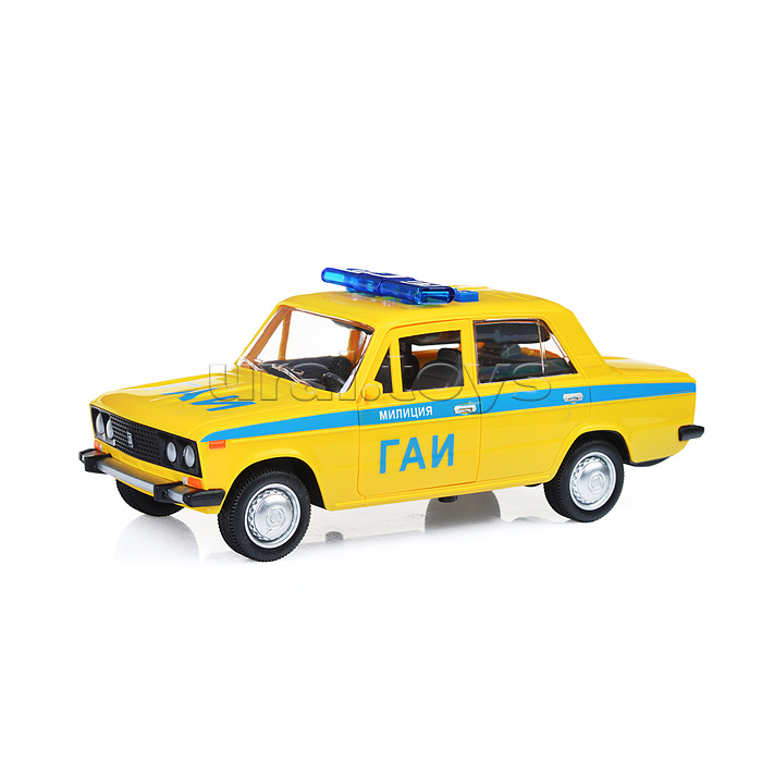 Машина пластик ВАЗ-2106 Милиция 22 см, (свет-звук, двери, желтый)инерц, в коробке