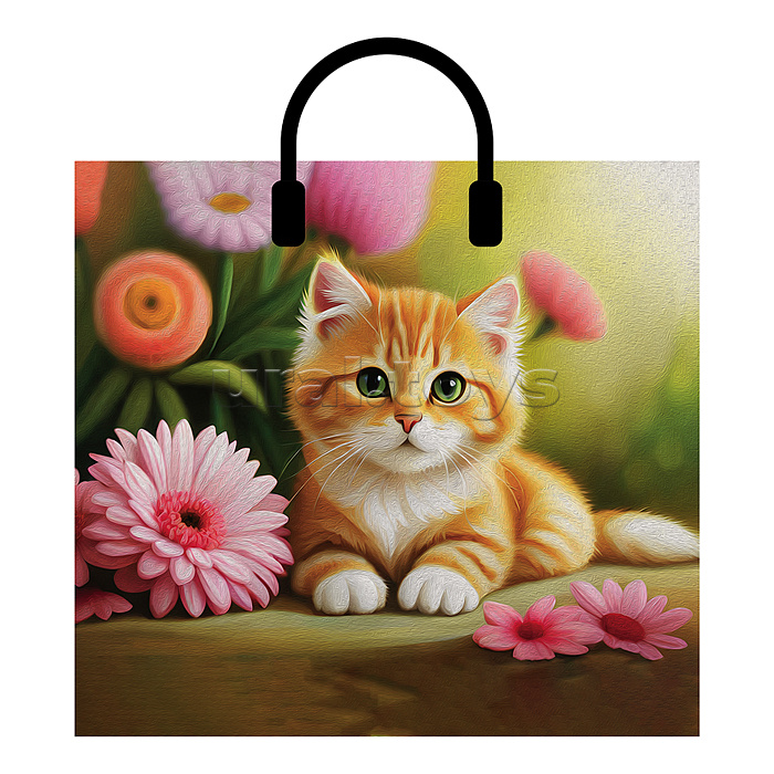 Пакет ПЭ с пластмассовыми ручками 38х34+3см (Рыжий котенок)