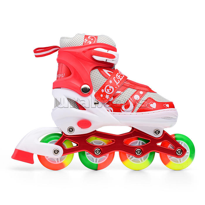 Ролики детские, M, цвет красный, цветные колеса + подарок Шлем.