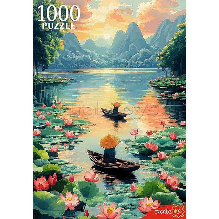 Пазлы 1000 "Лодки на реке с лотосами"