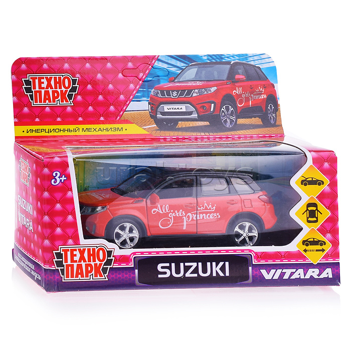 Машина металл Suzuki Vitara 12 см, (для девочки, двер, багаж, красный,) инерц, в коробке
