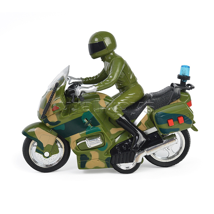 Модель пластик Мотоцикл Военный, 15 см, (свет-звук, 2 кноп, камуф,) инерц, в коробке