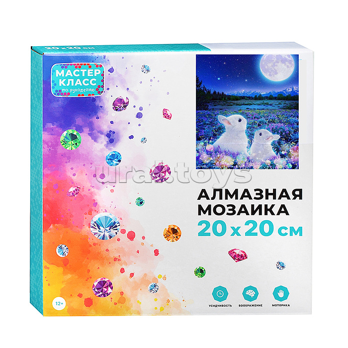 Мозаика алмазная "Кролики в полнолуние" (светится в темноте) 20*20см.