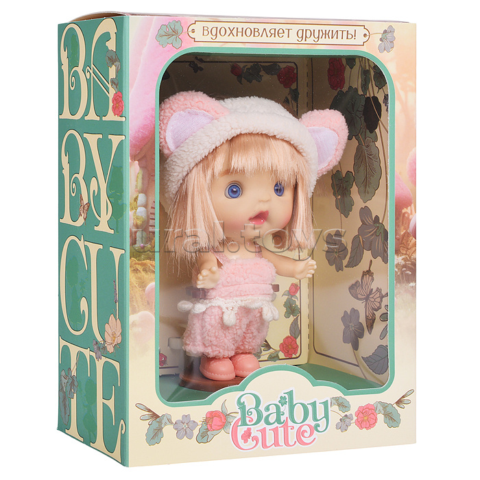 Виниловая кукла Baby Cute в шапке с ушками, 10 см