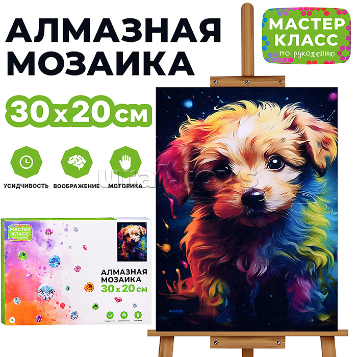 Мозаика алмазная "Бегущий щенок" 20*30см.