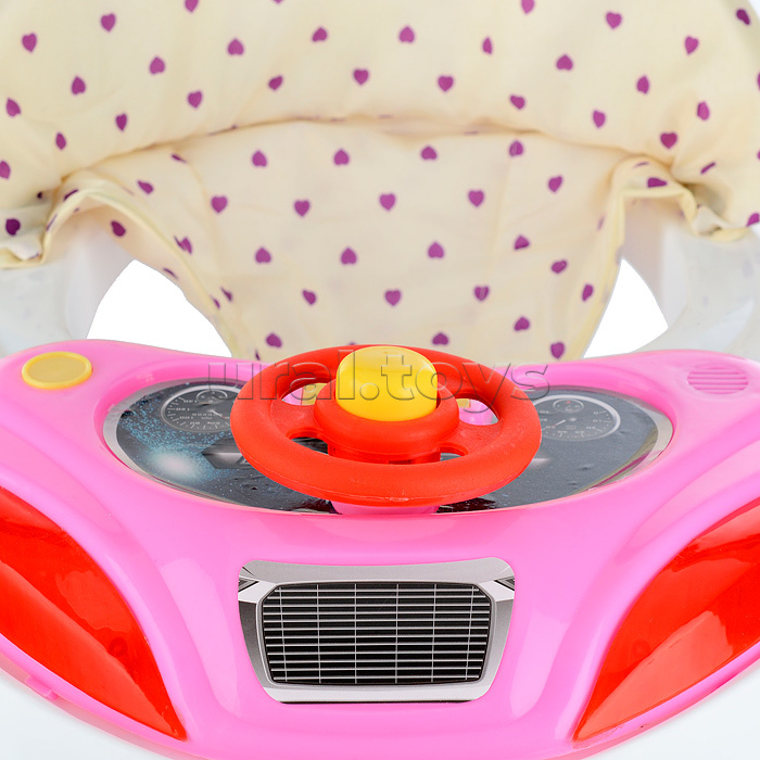 Ходунки "Машина" с музыкальным рулем, бело/розовые, в пакете