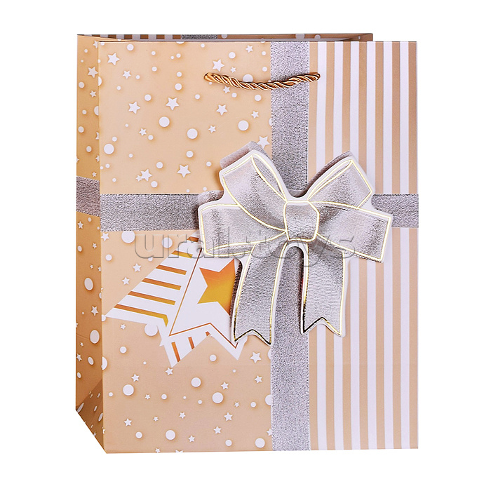 Пакет подарочный с матовой ламинацией и 3D элем. 18*23*10 см (М) Персиковый бантик 210 г