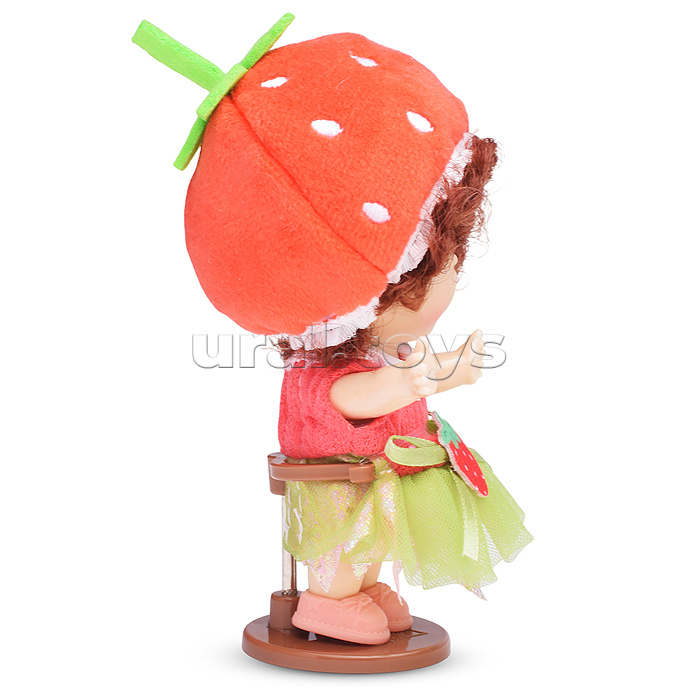 Виниловая кукла Baby Cute Flower с подставкой, 10 см "Клубника"