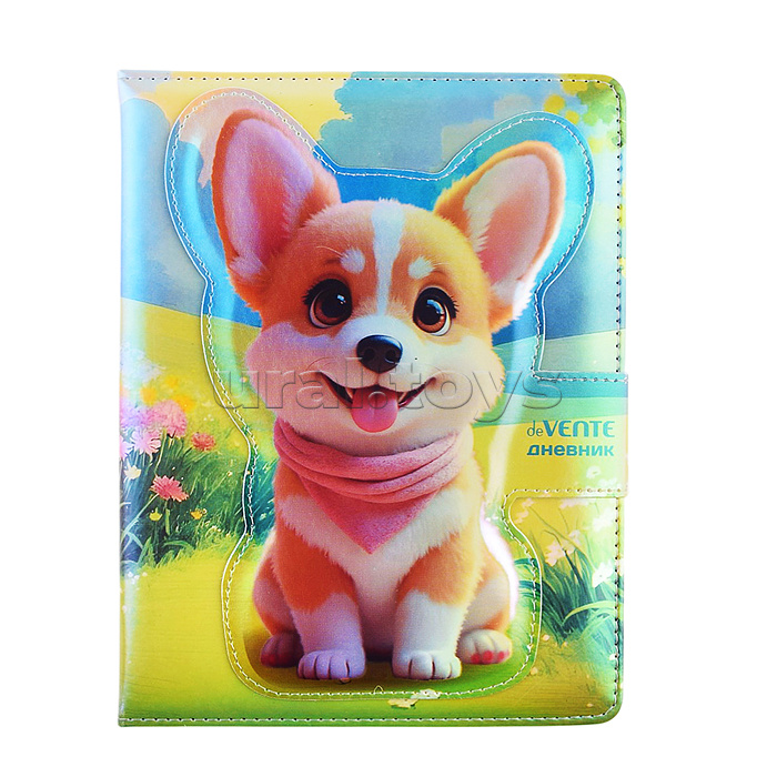 Дневник "deVENTE. My Little Corgi" универсальный блок, 48 листов, белая бумага 80 г/м², печать в 1 краску, твердая обложка из искусственной кожи с поролоном, цветная печать, фигурная магнитная створка, отстрочка, 1 ляссе
