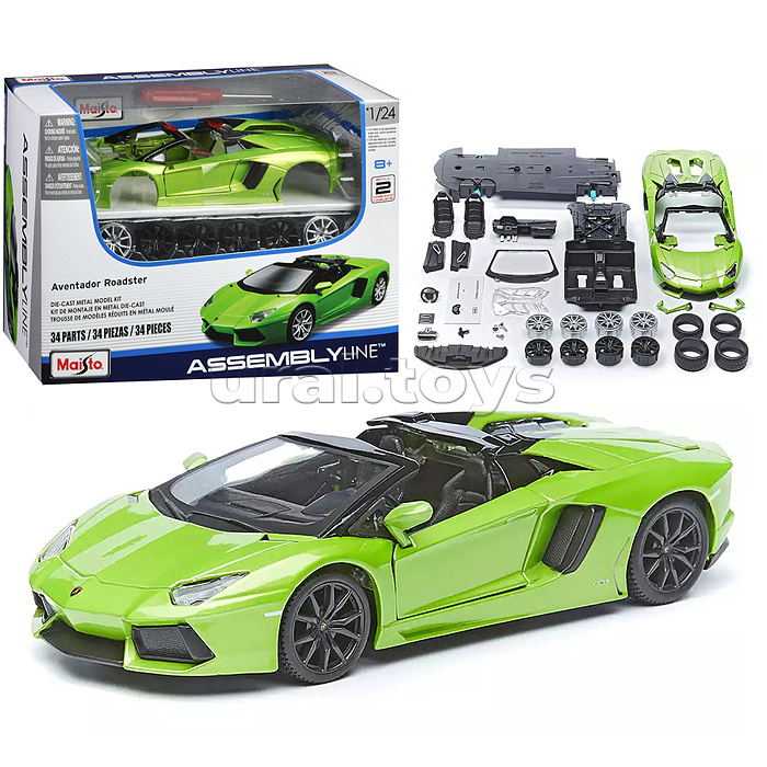 DIY машинка с отверткой die-cast Lamborghini Aventador LP 700-4 Roadster, 1:24, зелёная, Maisto