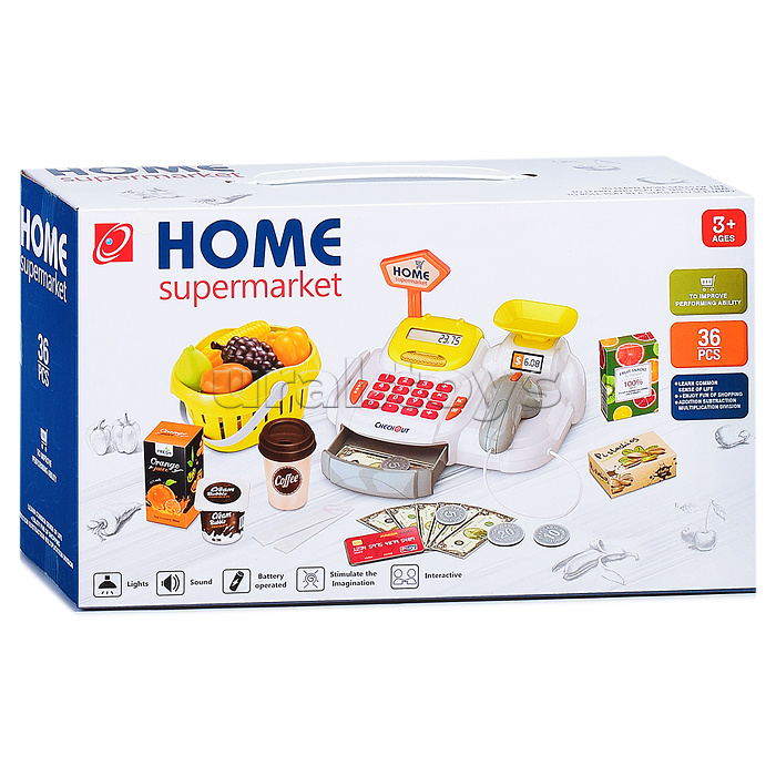 Игровой набор "Касса" (набор продуктов, корзина, весы) в коробке