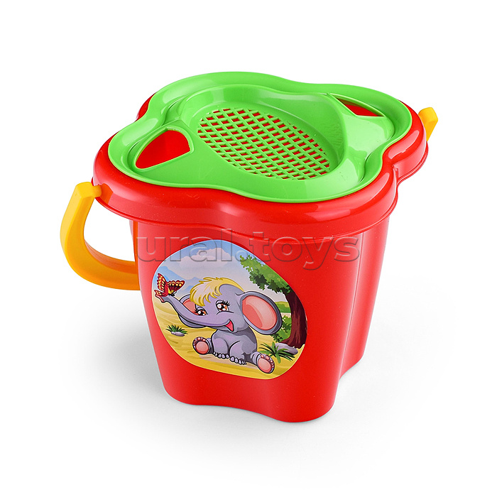 Набор №36: ведро-цветок среднее, ситечко-цветок, совок №2, грабельки №2, 2 формочки