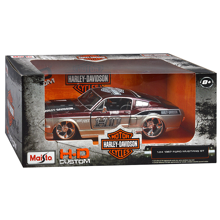 Кастомизированная машинка die-cast Harley-Davidson 1967 Ford Mustang GT, 1:24, чёрно-оранжевая