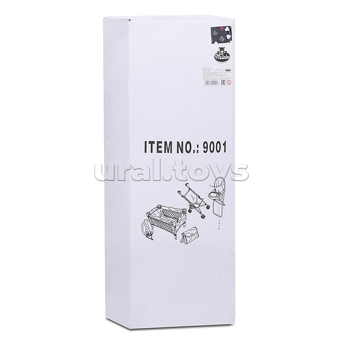 Кукольный набор (коляска, манеж, сумка, стульчик), цвет сердце на черном