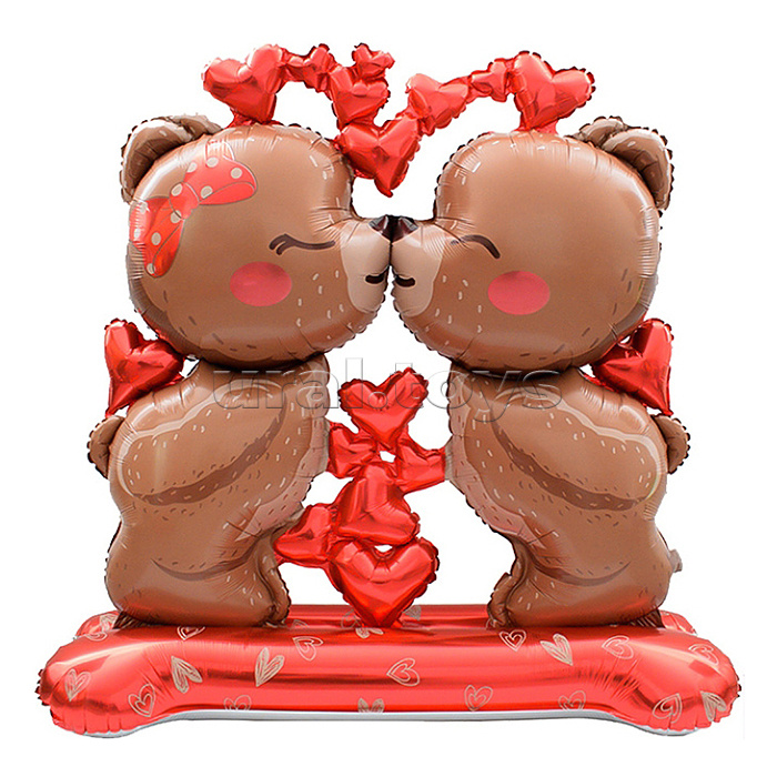 Шар 3D (59''/150 см) Фигура на подставке, Влюбленные мишки, 1 шт. в уп.
