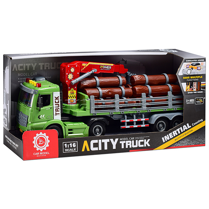 Машина "Лесовоз" на батарейках, в коробке