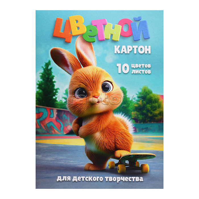 Картон цветной А4, 10 л. "Кролик на скейте"