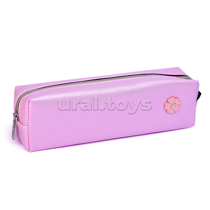 Пенал "Chic Pin" 21x6x4,5 см, прямоугольный для 30 предметов, антивандальная искусственная кожа до -40C, с брошкой, на молнии, ассорти 4 дизайна