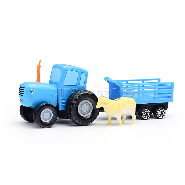 Машина металл Синий трактор с телегой 7,5 см, синий,