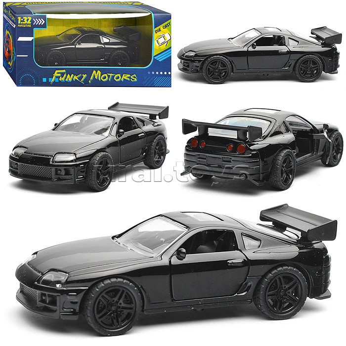 Чёрная инерционная машинка Олдскул со спойлером, die-cast, 1:32, открывающиеся двери