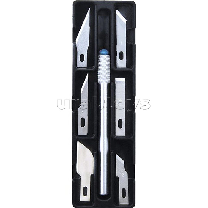 Нож-скальпель канцелярский металлический, 6 лезвий в комплекте, картонный блистер