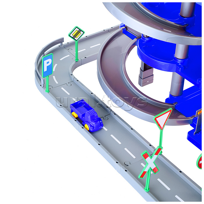 Паркинг 4-уровневый с дорогой и автомобилями, синий (в коробке)