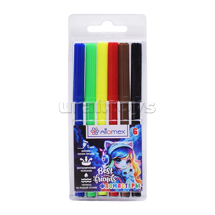 Фломастеры "Best Friends" 06 цветов с вентилируемым колпачком, в пластиковом блистере
