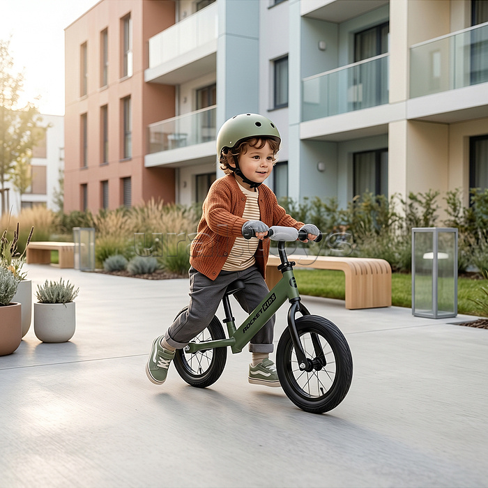 Беговел 12" Rocket R0043NEW-DGN, колеса надувные, цвет зеленый