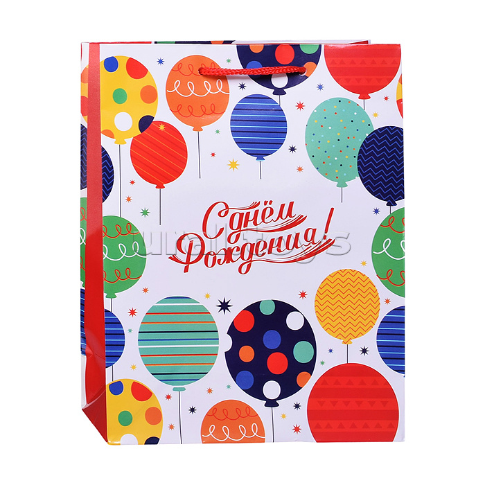 Пакет подарочный с глянцевой ламинацией 18х23x8 см (M) Веселые шары 128 г (собс.разр.)