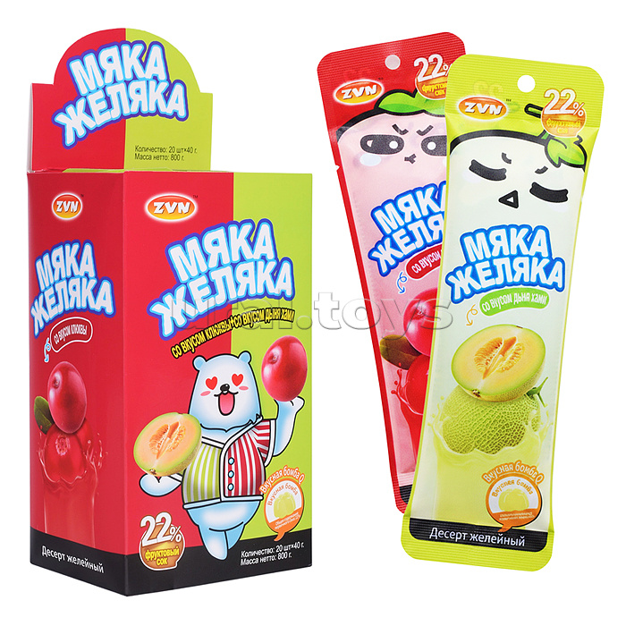 Десерт желейный ароматизированный "Мяка Желяка" со вкусом клюквы и дыня хами 40г*20шт