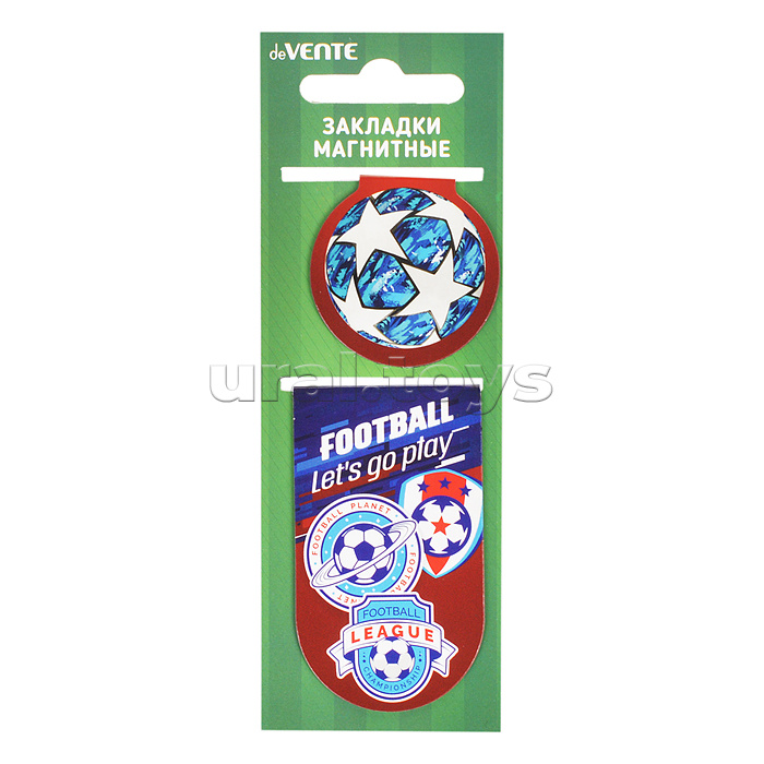Набор закладок для книг "Play Football" магнитных бумажных, 2 шт в блистерной упаковке, размер прямоугольной закладки в сложенном виде 35x60мм, диаметр круглой закладки 35 мм