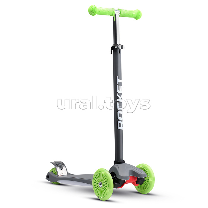 Самокат 3-х колесный ROCKET,колеса PU со светом, ABEC 7, серый