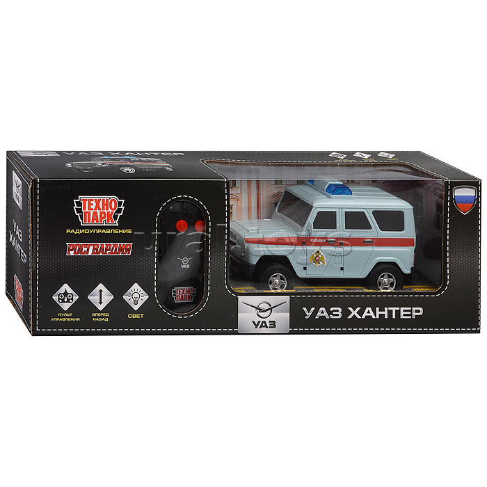 Машина р/у УАЗ Хантер Росгвардия 15 см, свет, серый, в коробке