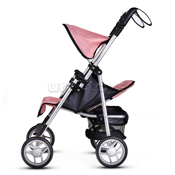 Коляска для кукол металлическая, складная, прогулочная с козырьком, с корзиной, цвет розовый