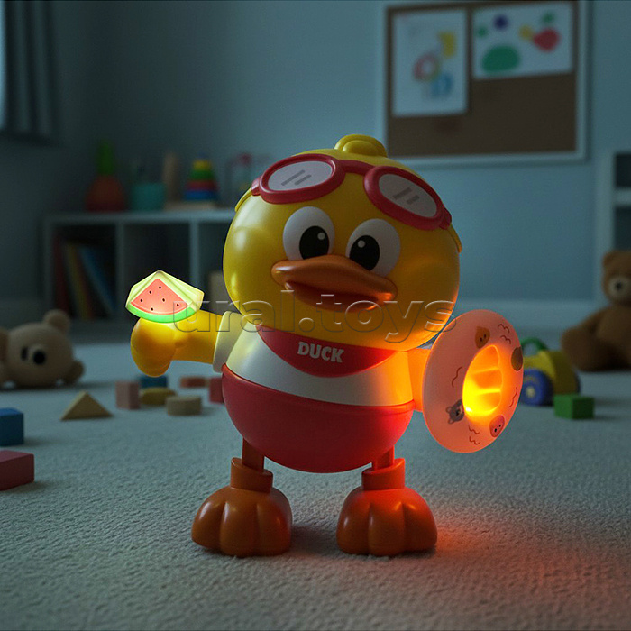 Утенок "Веселый друг" свет, звук, в коробке