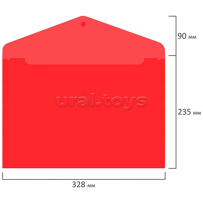 Папка-конверт с кнопкой прозрачная А4 до 100 л, красная, 0,15 мм "Universal"