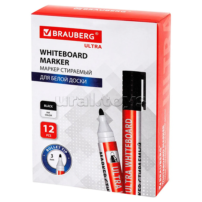 Маркер стираемый для белой доски черный "Ultra whiteboad marker" 3 мм, с клипом