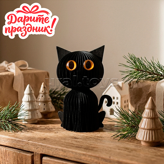 Новогодне украшение "Чёрный кот бумажный" 15см