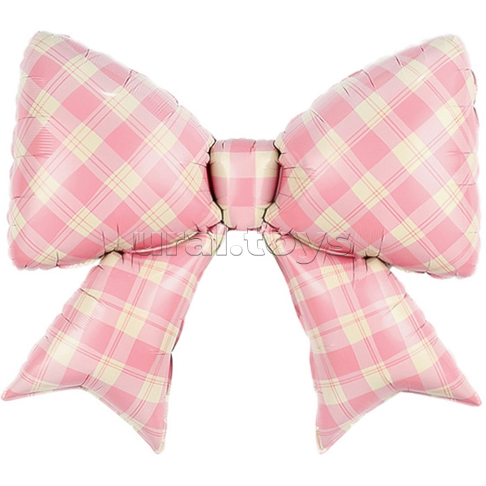 Шар (38''/97 см) Фигура, Бант, Клетка Виши, Розовый, Сатин, 1 шт. в уп.