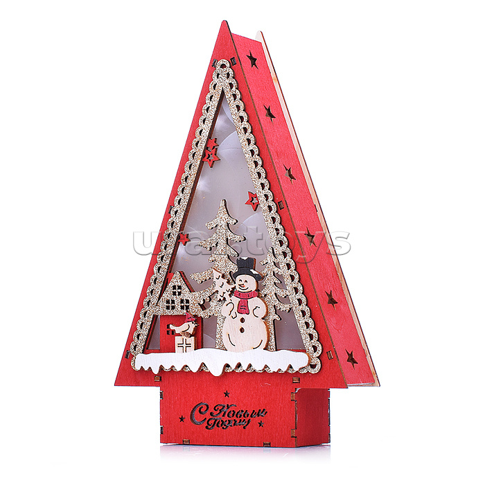 Новогоднее украшение "Домик со светом. Снеговик" в пакете