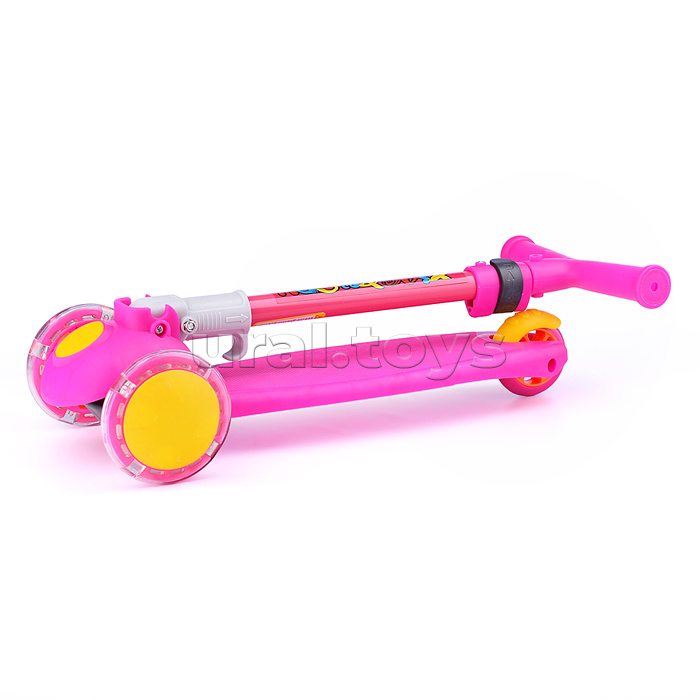 Самокат 3-х кол., розовый, светящиеся колёса, PVC, ABEC 7, в коробке